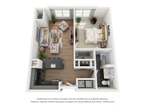 Floor plan for 1 bed, 1 bath, 792 sqft